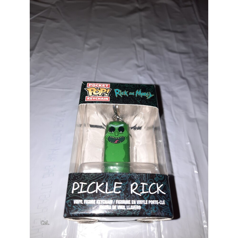 Funko Pop keychain of ---PICKLE RICK and PICKLE RICK RAT SUIT.